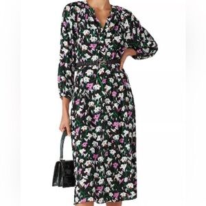 Veronica Beard Cecilia Black Floral Midi Shirt Dress Chic Sophisticated Size 4